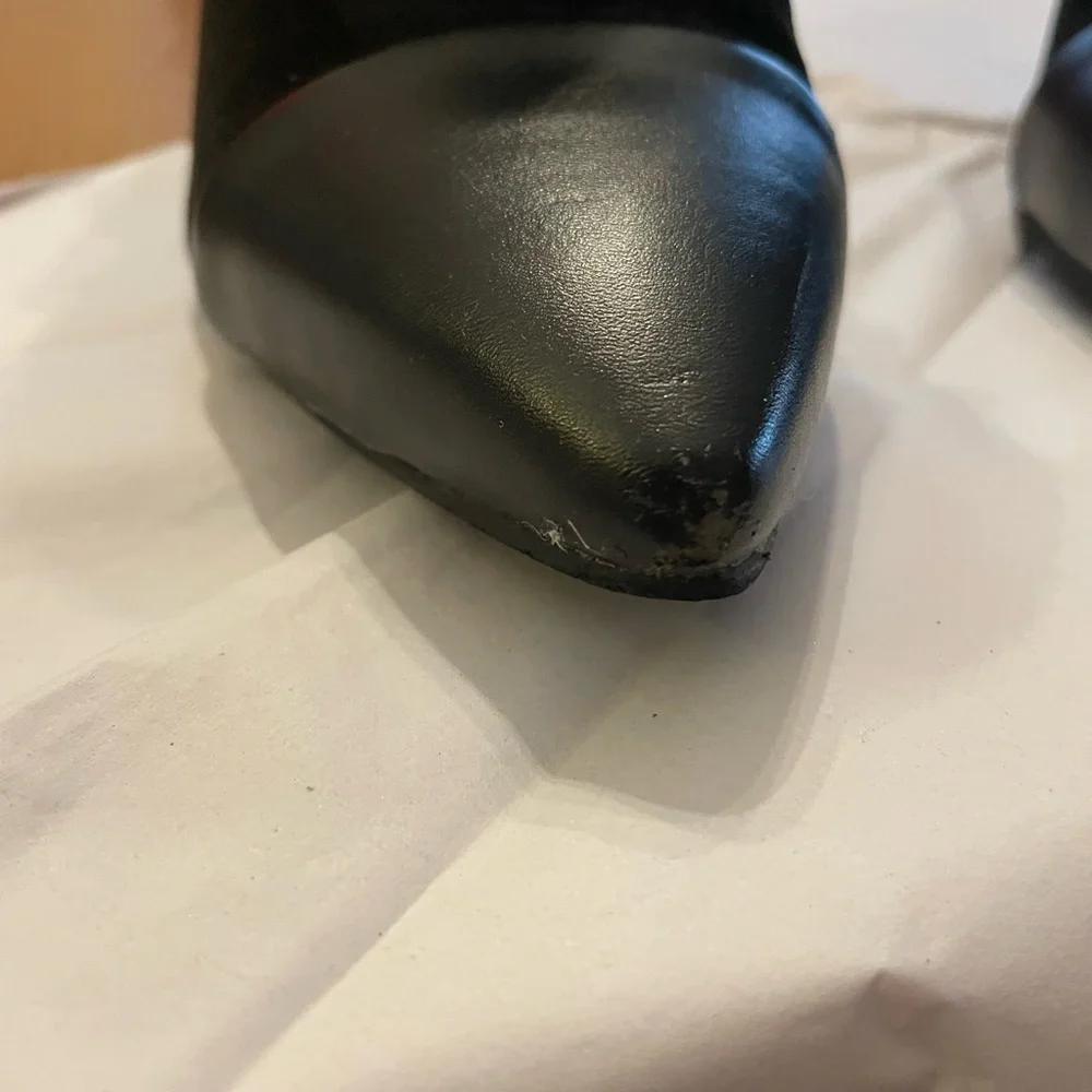 Jingpin Elegant Black Ankle Boots with‎ Bows, Size 5.5.